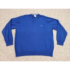 Lacoste Sweater Mens 7 2XL Blue V Neck Pullover Casual Preppy Jumper Crocodile